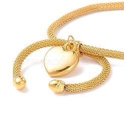 PVD Vacuum Plating 304 Stainless Steel Heart Charm Slider Bracelet with Round Mesh Chain for Women&nbsp;BJEW-C013-03G