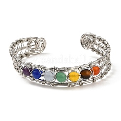 Natural Mixed Gemstone Round Beaded Open Cuff Bangle&nbsp;BJEW-F459-01M