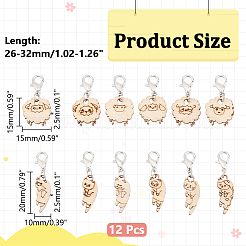 12Pcs 12 Style Cat & Sheep Wood Pendant Stitch Markers&nbsp;HJEW-AB00655