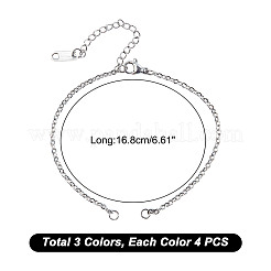 12Pcs 3 Colors 304 Stainless Steel Cable Chains Bracelet Making&nbsp;BJEW-DR0001-03
