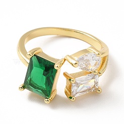 Cubic Zirconia Heart and Rectangle Open Cuff Ring&nbsp;RJEW-H101-06G