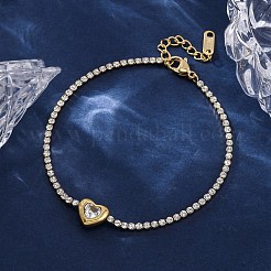 304 Stainless Steel Cubic Zirconia Link Chain Bracelets for Women&nbsp;NJEW-Z067-01G-02