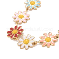 Enamel Daisy Link Chains Bracelet&nbsp;BJEW-P271-01G-06