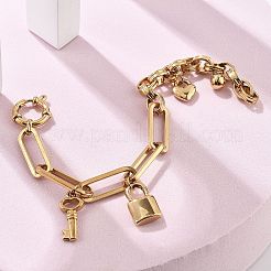 304 Stainless Steel Paperclip & Rolo Chains Charm Bracelets for Women&nbsp;BJEW-C089-03G