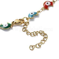 Moon with Evil Eye Enamel Link Chain Necklace&nbsp;NJEW-G117-02G-01