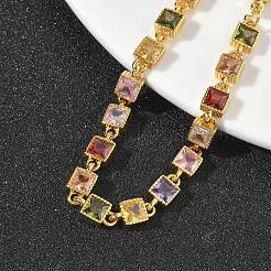 Square Brass Pave Cubic Zirconia Link Chain Bracelets for Women&nbsp;BJEW-P385-04G