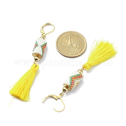 Glass Seed Braided Column with Tassel Dangle Leverback Earrings&nbsp;EJEW-MZ00056