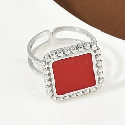 Square 304 Stainless Steel Enamel Finger Rings for Women&nbsp;RJEW-G355-06P-02