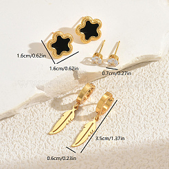 3 Pairs Stainless Steel Flower & Feather Earring Sets&nbsp;VA9717