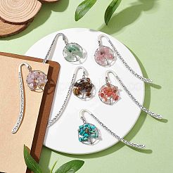 Wire Wrapped Natural Gemstone Chips Tree of Life Bookmarks&nbsp;AJEW-JK00318