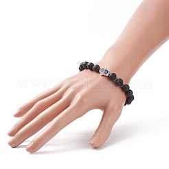 Natural & Synthetic Mixed Gemstone Stretch Bracelet with Alloy Hamsa Hand&nbsp;BJEW-TA00153