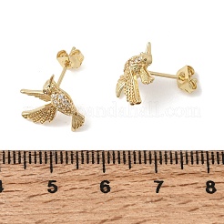 Hummingbird Brass Micro Pave Clear Cubic Zirconia Stud Earrings&nbsp;EJEW-L311-02G