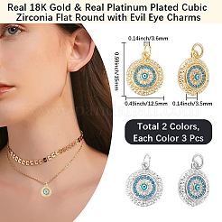 6Pcs 2 Colors Brass Micro Pave Cubic Zirconia Pendants&nbsp;ZIRC-BBC0003-68A