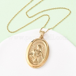 304 Stainless Steel Oval with Virgin Mary Pendant Necklaces for Women&nbsp;NJEW-B149-01G