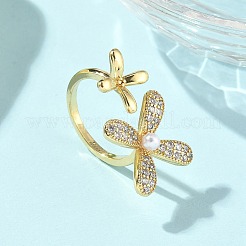 Brass Micro Pave Cubic Zirconia ABS Imitation Pearl Cuff Rings&nbsp;LS-RJEW-D307-02G-A
