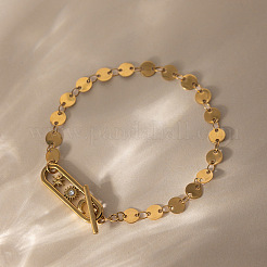 304 Stainless Steel Flat Sequin Chain Bracelets with Crystal Rhinestone with Moo Sun Star OT Clasps&nbsp;PL6562