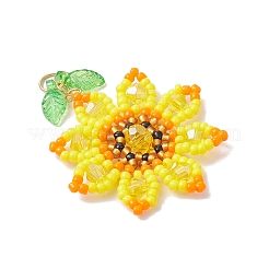 Glass Seed Beaded Sunflower with Leaf Pendants&nbsp;PALLOY-MZ00856