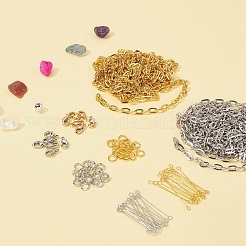 DIY Natural Mixed Stone Beads Strands and Round Plating Acrylic Beads&nbsp;DIY-FS0001-16