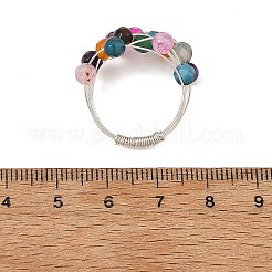 Round Copper Wire with Natural Agate Beads Finger Rings&nbsp;RJEW-JR01095
