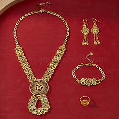 Alloy Hollow Round Bracelets & Earrings & Necklaces & Rings Sets for Women&nbsp;MF2004