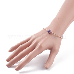 Natural Amethyst Round Beaded Bangle&nbsp;BJEW-JB07840-03