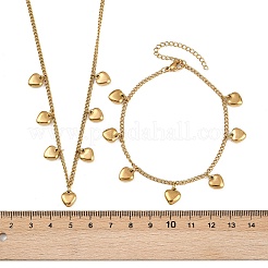 304 Stainless Steel Heart Pendant Curb Chain Necklaces & Bracelets Sets for Women&nbsp;SJEW-F225-02G