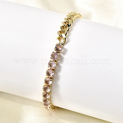 Brass Micro Pave Cubic Zirconia Square Link Chain Bracelets&nbsp;BJEW-L460-005G
