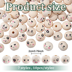70Pcs 7 Styles Schima Wood Beads&nbsp;WOOD-ME0001-16