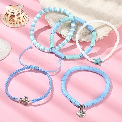 5Pcs 5 Style Polymer Clay Heishi Surfer Stretch Bracelets Set&nbsp;BJEW-TA00370