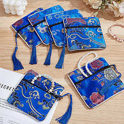 6Pcs Chinese Style Silk Cloth Embroidery Jewelry Packing Zipper Bags with Tassel&nbsp;ABAG-ME0001-05A