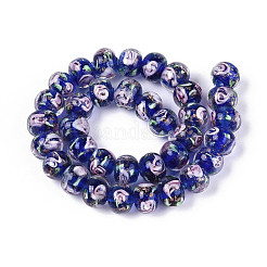 Handmade Lampwork Inner Flower Rondelle Beads Strands&nbsp;LAMP-T022-24D
