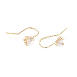 Brass Micro Pave Clear Cubic Zirconia Triangle Earring Hooks&nbsp;KK-L254-11G