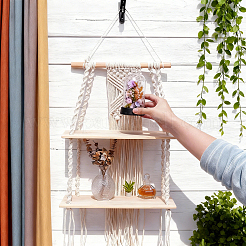 4Pcs Wood & Woven Cotton Macrame Wall Hanging Book Potted Plant Storage Holder&nbsp;AJEW-WA0003-57
