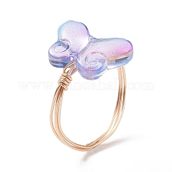 Glass Butterfly Beaded Finger Rings&nbsp;RJEW-JR00537