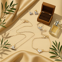 2 Colors Heart Alloy Rhinestone Pendant Necklaces & Stud Earrings & Finger Rings & Link Bracelets Set for Women&nbsp;SJEW-HY0001-07