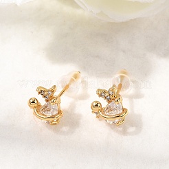 Brass Micro Pave Clear Cubic Zirconia Stud Earring&nbsp;EJEW-C158-15B-G