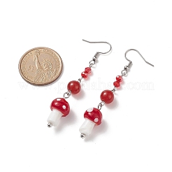 4 Pair 4 Style Natural & Synthetic Mixed Gemstone with Lampwork Mushroom Dangle Earrings&nbsp;EJEW-TA00176