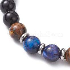 Natural Black Onyx & Tiger Eye & Rainbow Tiger Eye Beaded Stretch Bracelets for Women&nbsp;BJEW-JB12902