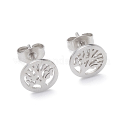 Non-Tarnish 3 Pairs 3 Style 304 Stainless Steel Tree of Life Dangle Hoop Earrings&nbsp;EJEW-B020-09P