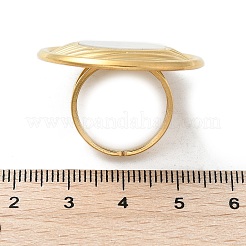 Flat Round 304 Stainless Steel White Shell Finger Rings for Women&nbsp;RJEW-G346-05G-02