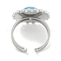 304 Stainless Steel Synthetic Turquoise Cuff Rings&nbsp;G-Z056-08P-02