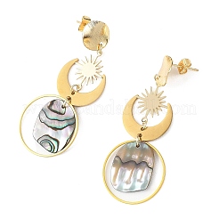 201 Stainless Steel & Natural Paua Shell Pendants Dangle Earrings&nbsp;EJEW-JE07456-01