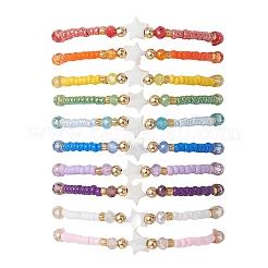 10Pcs Glass Seed Beads & Glass & Natural Trochid Shell Beaded Stretch Bracelets for Women&nbsp;BJEW-MZ00285