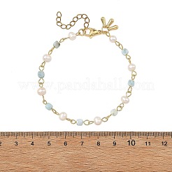 Natural Pearl & Larimar Cube Beaded Chain Bracelets for Women&nbsp;BJEW-JB14246