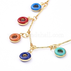 Donut Brass Enamel Charm Bracelets&nbsp;BJEW-JB05221-04