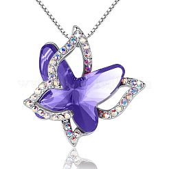 Butterfly Brass Pave Glass Birth Stone Pendant Necklaces&nbsp;FS-WG3BB0A-10