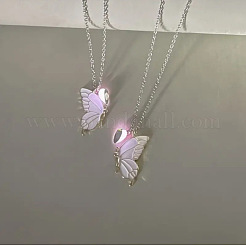 2Pcs Alloy Enamel Magnetic Luminous Butterfly Pendant Friendship Couple Necklaces&nbsp;FS-WG3F676-01