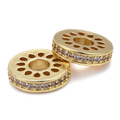 Hollow Brass Micro Pave Clear Cubic Zirconia Beads&nbsp;KK-P192-03G