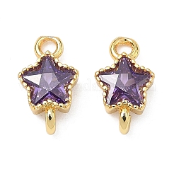 Brass Pave Cubic Zirconia Star Connector Charms&nbsp;KK-P348-08G