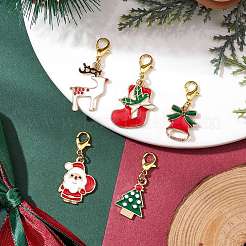 5Pcs Christmas Alloy Enamel Pendant Decorations&nbsp;HJEW-JM02374